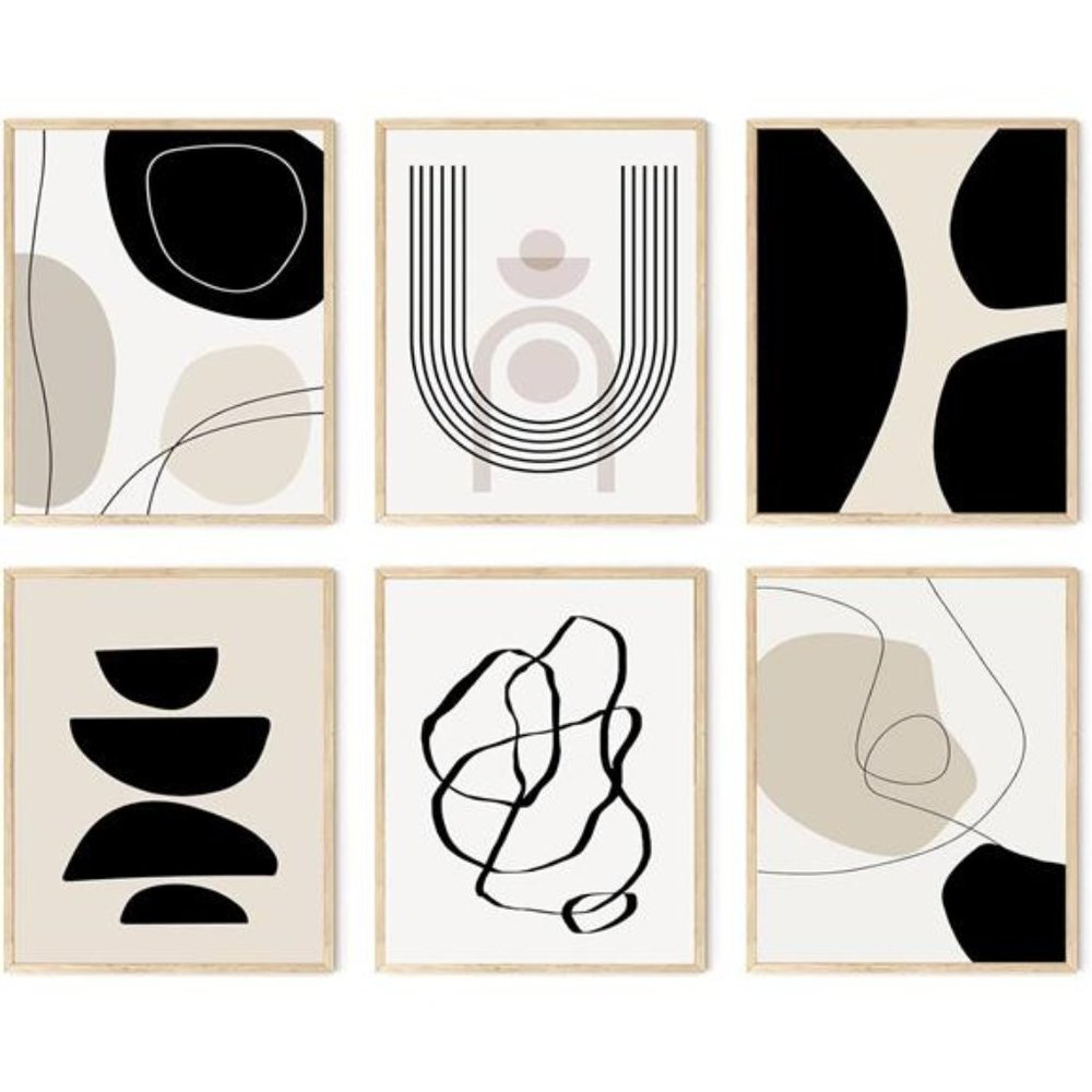 Abstract Boho Wall Art Prints Set of 6, Minimalist Geometric Boho Wall Art